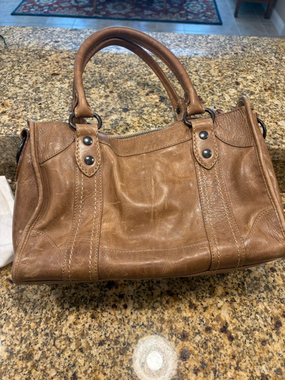 Frye Melissa Satchel in Beige Leather Classic Style W Dust Bag - Picture 11 of 15